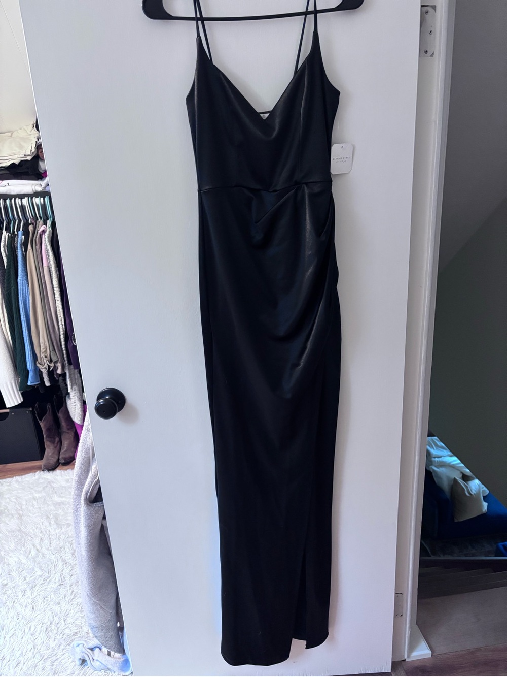 Altar'd State Black Satin Cowl Neck Maxi Dress
